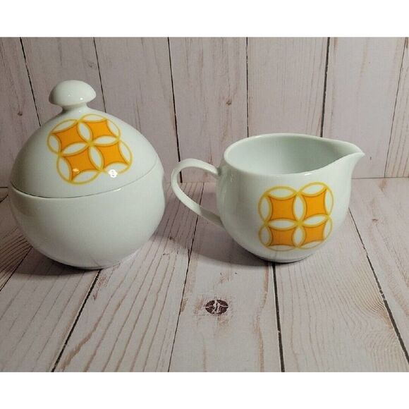 Mid Mod MIKASA PIVOTAL TANGENTS ORANGE Sugar Bowl & Lid CREAMER Ben Seibel VTG - Picture 5 of 11